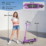 Trottinette électrique pour enfants 6-14 ans, vitesse maximale 10 km/h, lumières LED colorées, frein électrique, violet