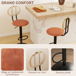 Lot de 2 tabourets de bar chaises de bar hauteur réglable avec dossier en rotin et repose-pieds, marron