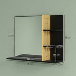 Miroir mural de salle de bain avec étagères de rangement - 3 étagères latérales + 1 étagère inférieure - bois de bambou