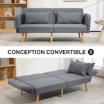 Canapé convertible 3 places design clic clac dossier inclinable et accoudoirs réglables tissu effet lin gris