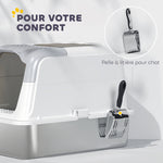 Maison de toilette pour chat bac à litière fermé bac acier inoxydable, nettoyage facile, 60,4 x 40,4 x 41,8 cm, blanc