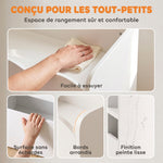 Meuble de rangement jouets enfant avec bibliothèque, 8 bacs en tissu, 2 tiroirs à roulettes et étagères ouvertes, blanc