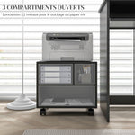 Support d'imprimante meuble de rangement bureau caisson 3 compartiments ouverts 40 x 30 x 36 cm noir