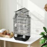 Cage à oiseaux volière avec balançoire poignée portable 4 mangeoires 3 perchoirs 50,5 x 41 x 104 cm en acier noir