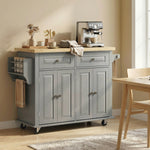 Desserte ilôt de cuisine multi rangements 2 tiroirs 2 placard 2 portes avec étagère range-bouteille