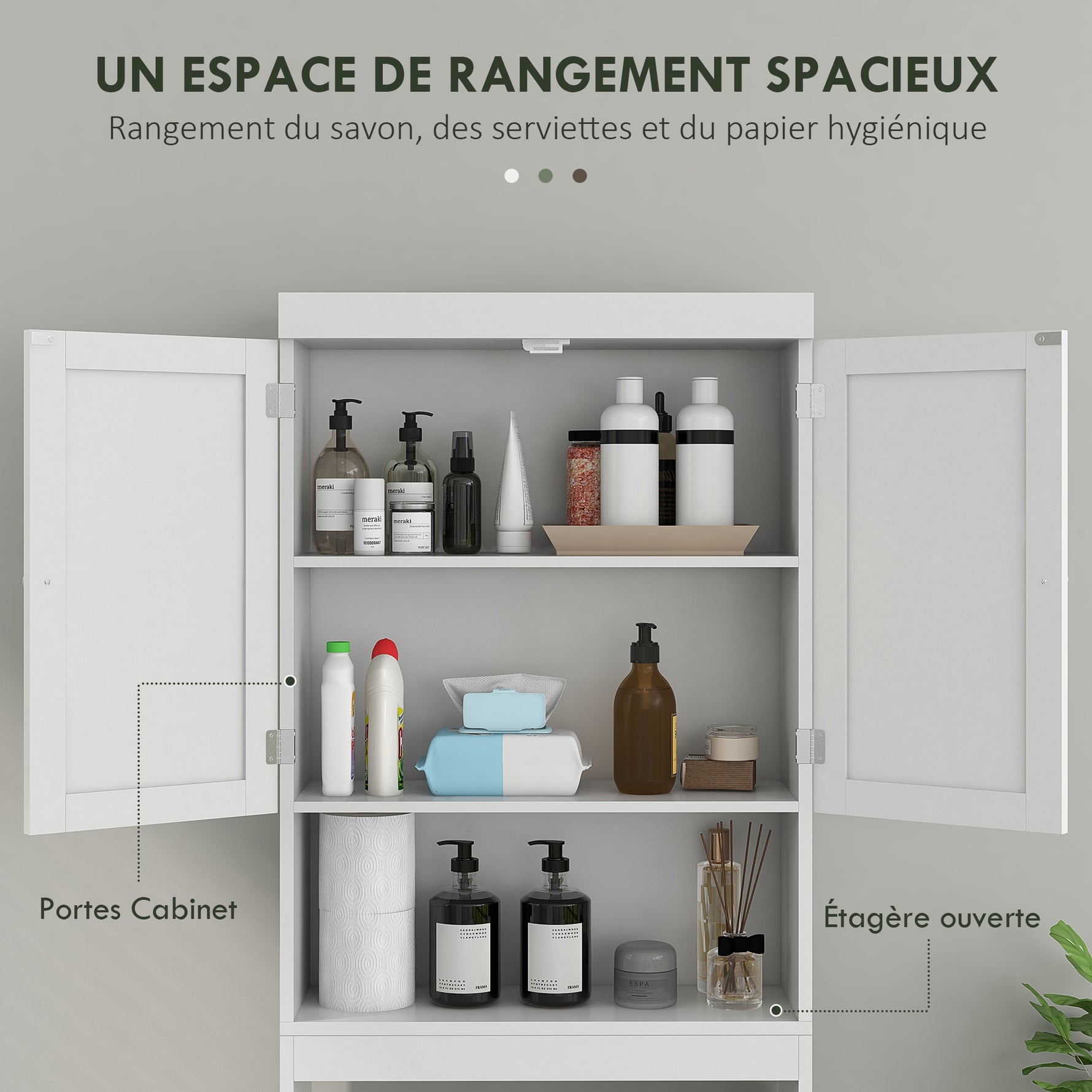 Armoire de rangement dessus des toilettes, meuble de salle de bain placard 2 portes étagère 58,5L x 23l x 170H cm blanc