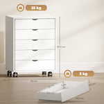 Caisson bureau mobile avec 5 tiroirs, meuble rangement bureau à roulettes pour documents A3/Lettre/A4, blanc