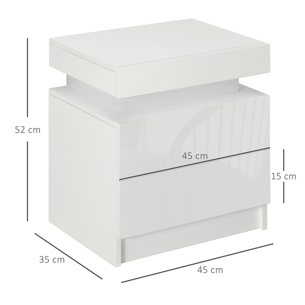 Table de chevet table de nuit lumière LED RVB panneau haute brillance avec 2 tiroirs pour salon chambre à coucher blanc