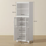 Armoire de cuisine buffet cuisine vaisselier meuble de rangement avec 2 niches, 2 placards avec 4 portes dont 2 portes vitrées, étagère réglable - dim. 60I x 30P x 162H cm blanc
