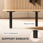 Table basse ovale en bois, table de salon moderne avec portes coulissantes et rangement caché, 100x55x40cm, bois naturel