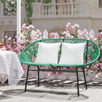 Banquette banc de jardin 2 places en acier et cordage en résine avec 2 coussins - dim. 132L x 72l x 83H cm - vert foncé