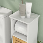 Meuble de salle de bain avec support papier toilette barre amovible 3 Niveaux + Sortie Papier, 78H cm, Bambou blanc
