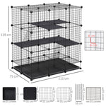 Cage parc enclos rongeurs modulable dim. L 111 x l 75 x H 119 cm 3 niveaux 4 portes fil métallique noir
