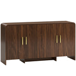 Credenza da cucina, mobile contenitore con 4 ante a chiusura ammortizzata, 4 scomparti e bordi arrotondati, 152x40x80cm, noce