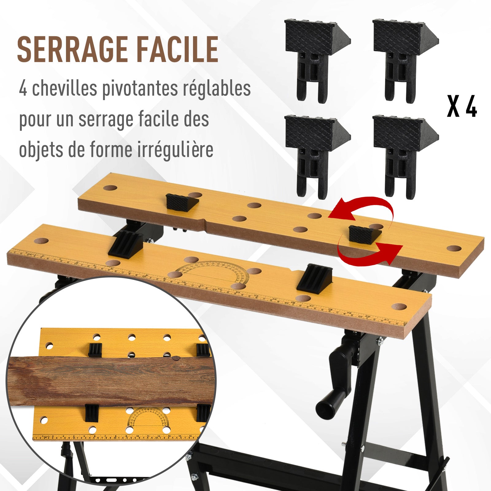 Établi pliant établi de serrage avec 4 serre-joints table de travail, charge 100 kg, 62,5x60,5x78,5cm, noir