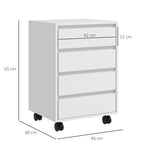 Caisson de bureau rangement bureau sur roulettes 4 tiroirs coulissants en bois aspect bois blanc