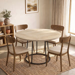 Table à Manger Ronde pour 4 à 6 Personnes, Ø 120 x 75 cm, Table de Cuisine avec Piétement Conique en Métal, Bois Naturel