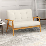 Canapé 2 places 115 cm canapé scandinave avec dossier capitonné, assise rembourrée et accoudoirs, beige