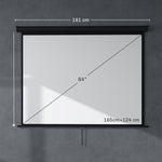 Écran de projection de 84 pouces, écran vidéoprojecteur, 4:3 4K HD, fixation mur ou plafond, 181l x 8P x 138H cm, noir
