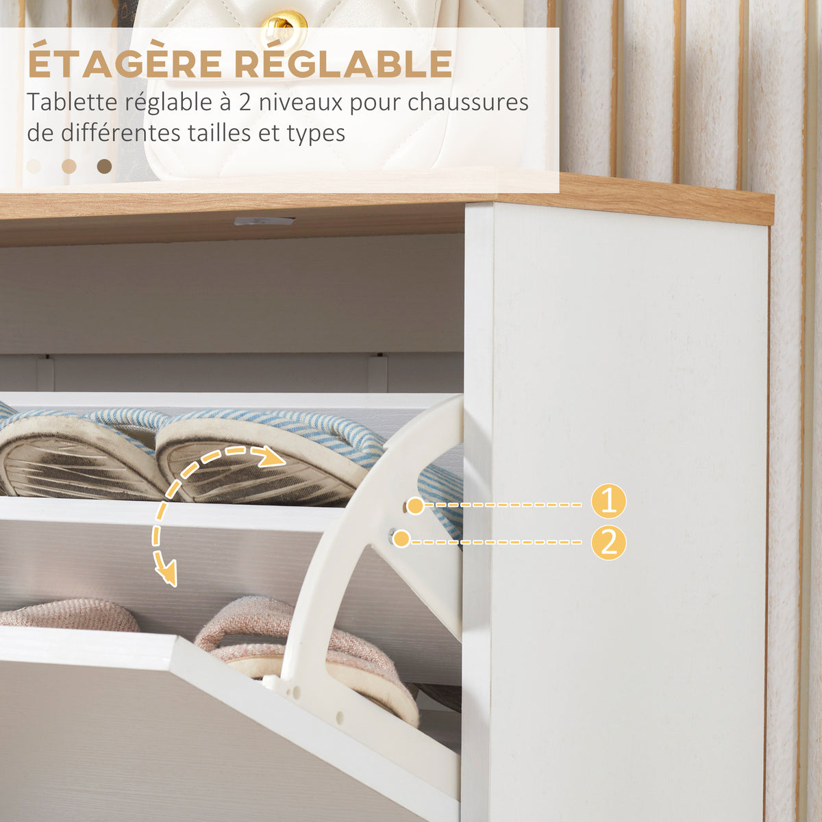 Meuble à chaussures style scandinave 3 abattants 70 x 23,5 x 122 cm blanc