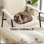 Lot de 2 Fauteuils Salon, Fauteuils d'Appoint en Chenille avec Dossier Profilé, Accoudoirs Rembourrés, Crème