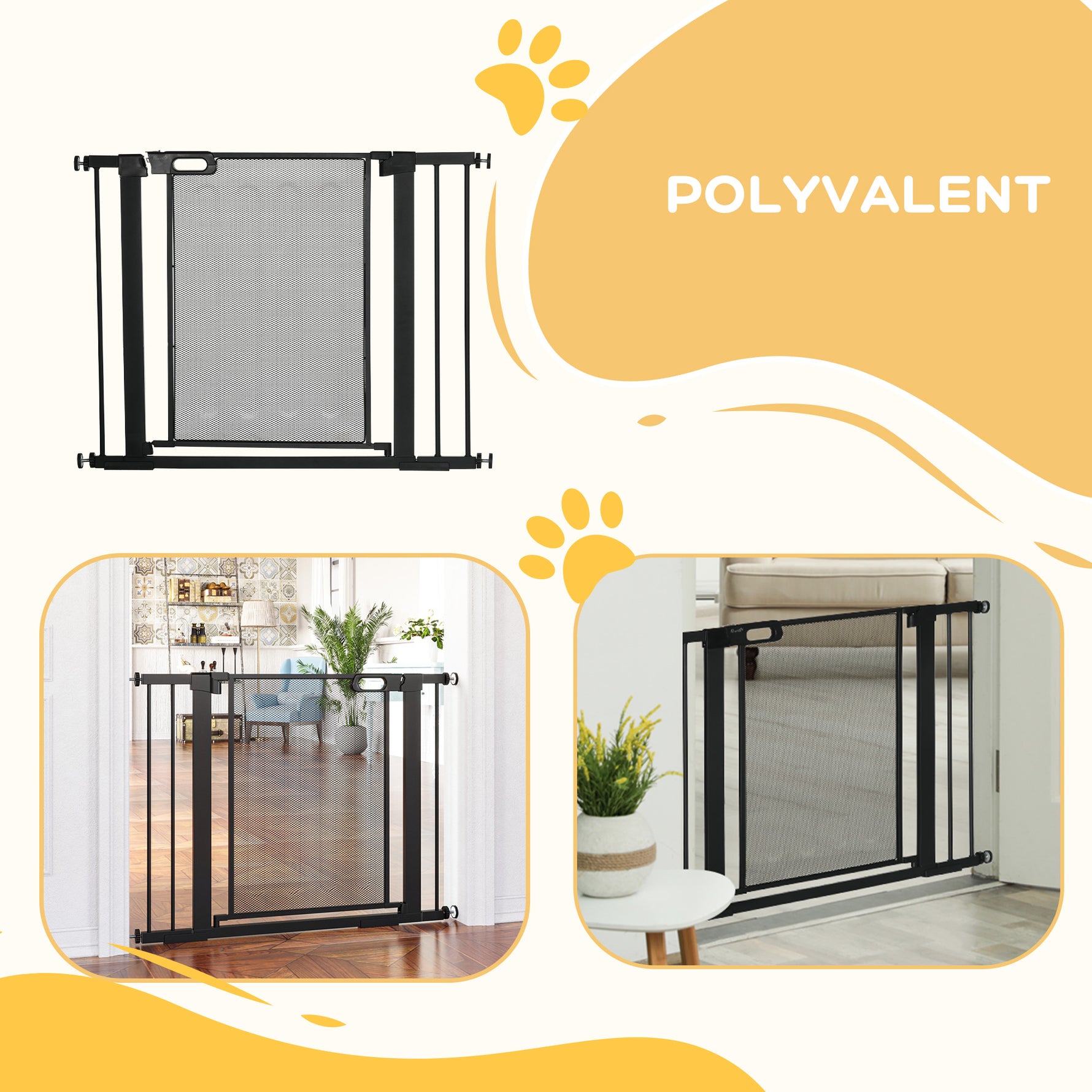 Barrière de sécurité pour animaux domestique avec fermeture automatique double verrouillage largeur 75-103 cm noir