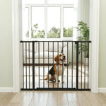 Barrière de Sécurité Chien Réglable 76-107 cm, avec 2 Rallonges (10/15 cm), Ouverture d'une Main, sans Perçage, Noir