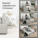Canapé convertible 2 places 3 en 1, canapé-lit clic-clac, lit gigogne, dossier réglable, 158x85x85cm, marron clair
