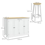 Desserte îlot de cuisine avec 2 tabourets plan de travail rabattable 2 placards avec 4 portes design moderne blanc