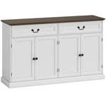 Buffet salon, meuble de rangement avec 4 portes, 2 tiroirs silencieux, étagères réglables, 140x40x85cm, blanc et marron