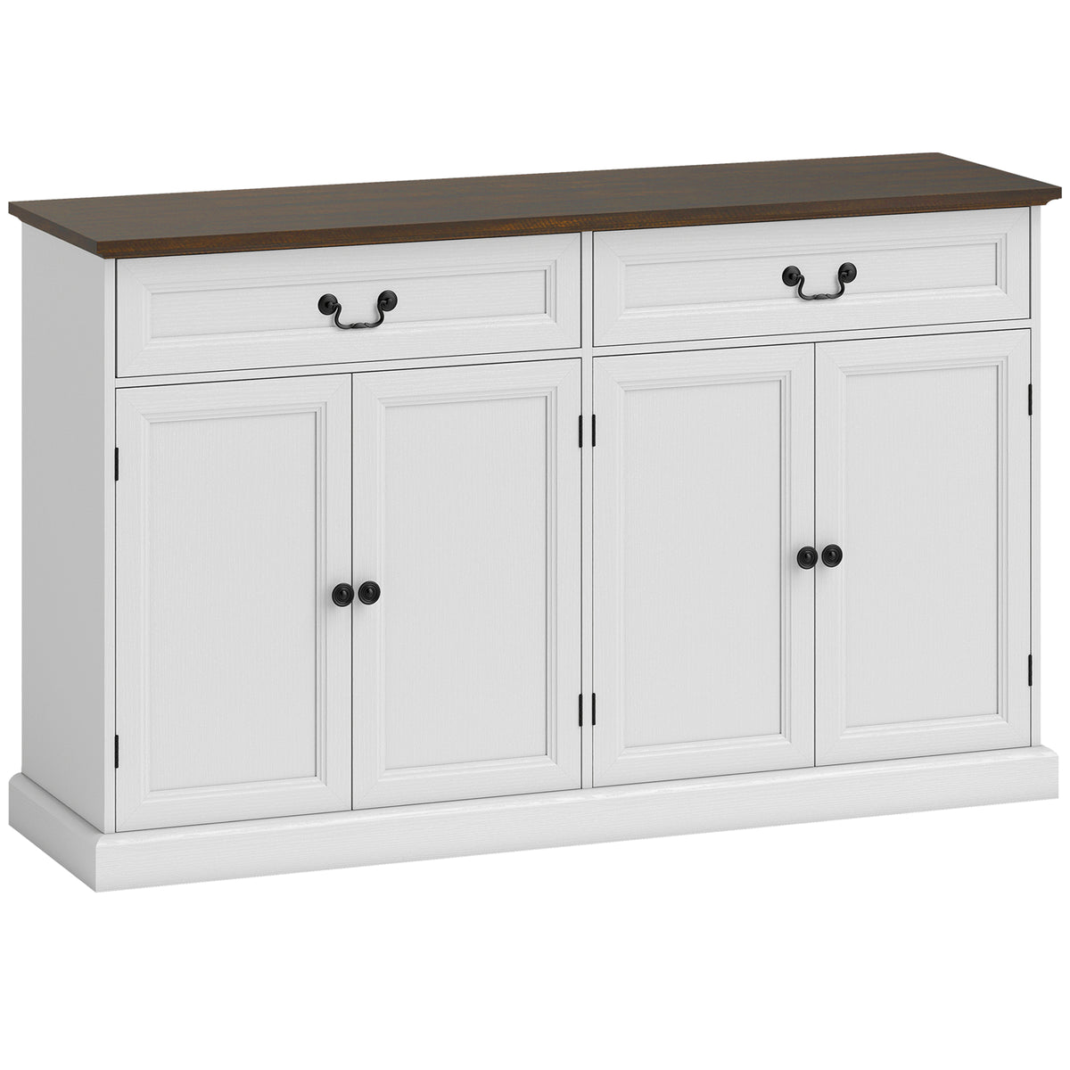 Buffet salon, meuble de rangement avec 4 portes, 2 tiroirs silencieux, étagères réglables, 140x40x85cm, blanc et marron