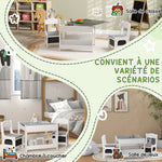 Ensemble 3 pièces table et 2 chaises pour enfant avec plateau réversible tableau noir, panier de rangement, étagères