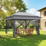 Gazebo da giardino pieghevole pop-up in acciaio e poliestere con zanzariere + borsa per il trasporto con ruote grigio