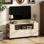 Meuble TV sur roulettes 102 cm, meuble télé pour téléviseur jusqu'à 42 pouces, 2 tiroirs, compartiments ouverts, naturel