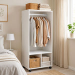 Armoire penderie étagère 2 niches 4 roulettes pivotantes dim. 60L x 40l x 128H cm Blanc