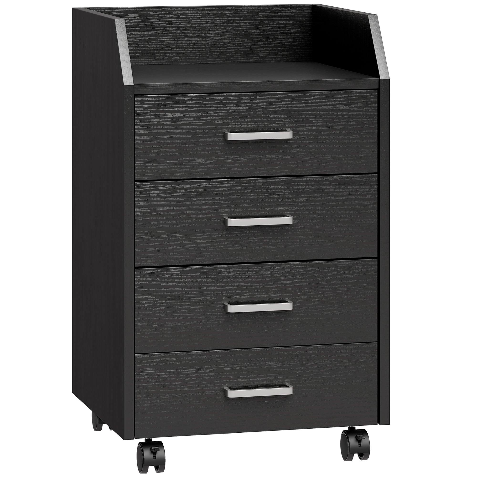 Caisson de bureau rangement sur roulettes 4 tiroirs coulissants en bois  40 x 36 x 65 cm noir
