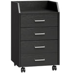 Caisson de bureau rangement sur roulettes 4 tiroirs coulissants en bois  40 x 36 x 65 cm noir