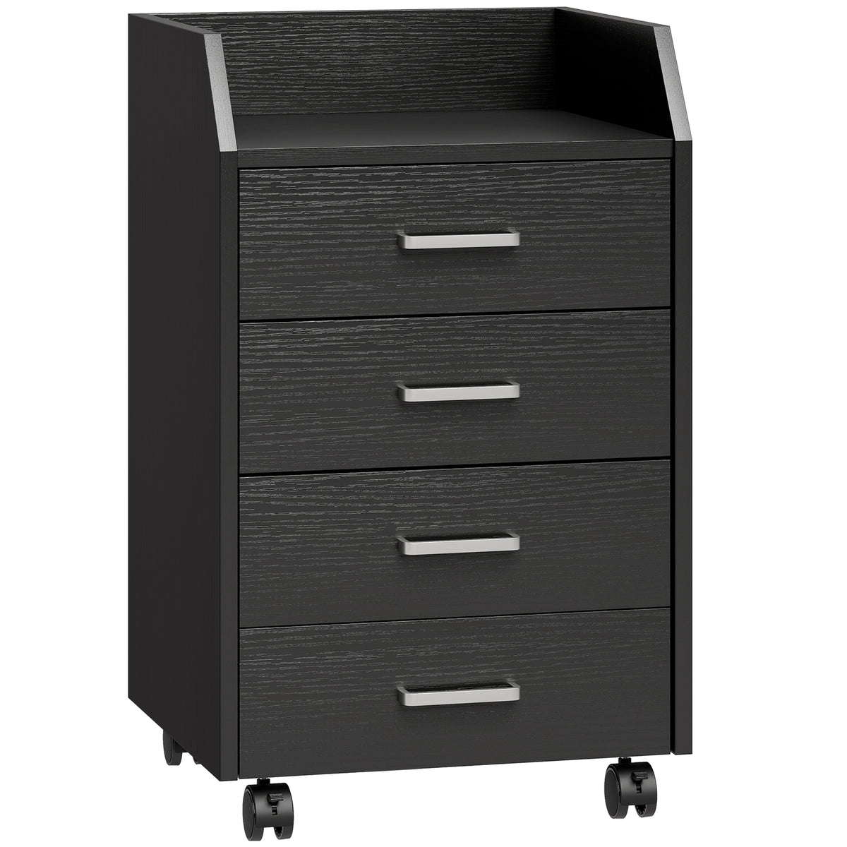 Caisson de bureau rangement sur roulettes 4 tiroirs coulissants en bois  40 x 36 x 65 cm noir