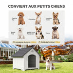 Caseta para perro de exterior, casa para perro de polipropileno impermeable ventilada con suelo elevado 66x55x65cm gris claro
