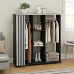 Armoire penderie Meuble de Rangement Mobile 6 roulettes 120L x 40l x 128H cm en bois Noir