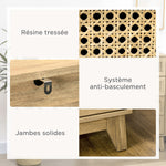 Commode 3 tiroirs meuble de rangement cannage en rotin aspect bois clair 80 x 35 x 76 cm