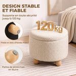 Ronde opbergpoef van jute, voetenbankje met deksel, poten van rubberwood, beige
