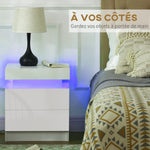 Table de chevet table de nuit lumière LED RVB panneau haute brillance avec 2 tiroirs pour salon chambre à coucher blanc