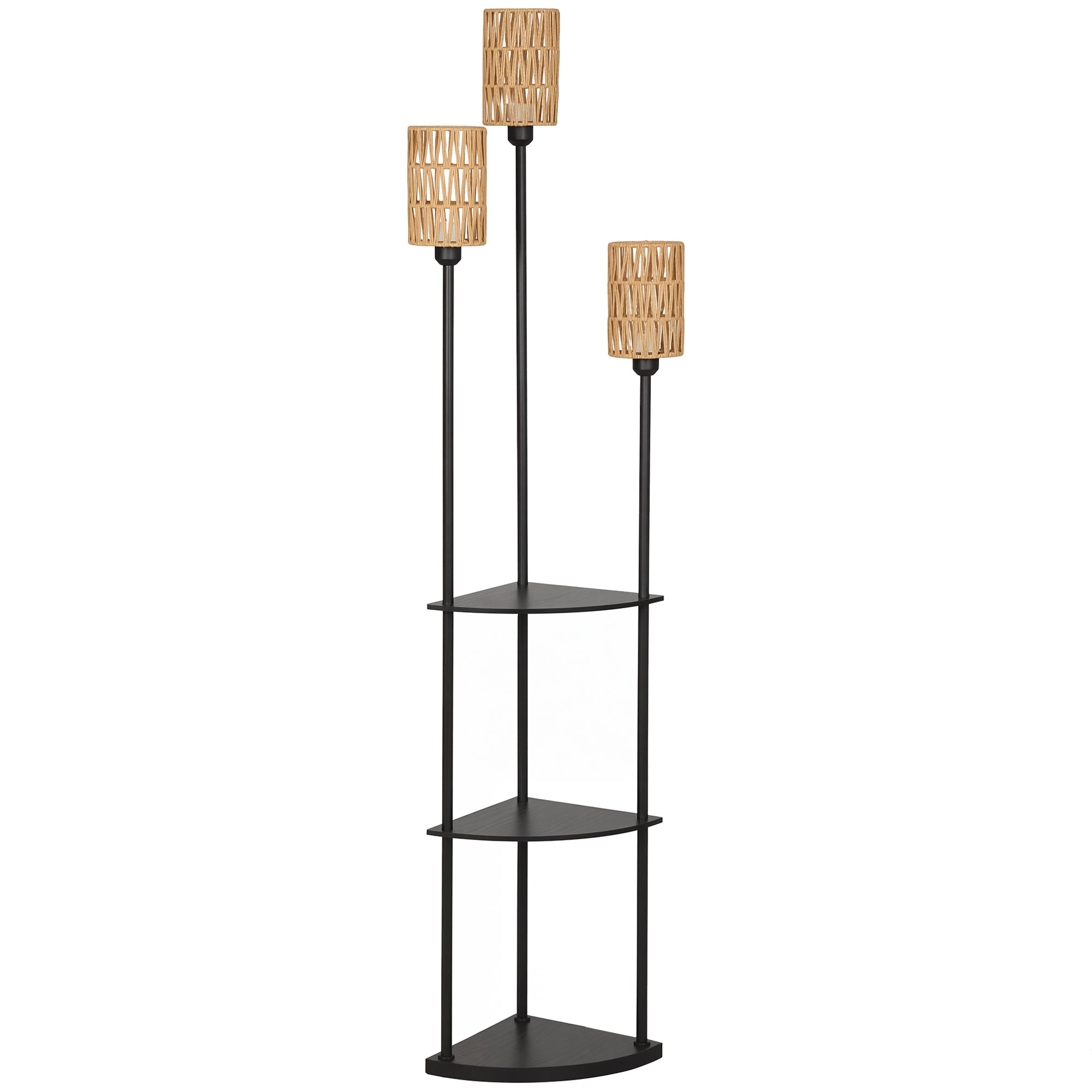 Lampadaire interrupteur pied Lampe sur Pied 3 étagères Noir