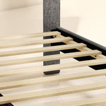 Estructura de cama de 140 x 190 cm con somier y cabecero ajustable, cama doble tapizada en lino, almacenamiento inferior, gris