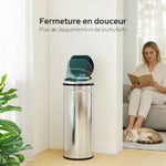 Poubelle à capteur de mouvement ouverture automatique 50 L en acier inoxydable noir et argent