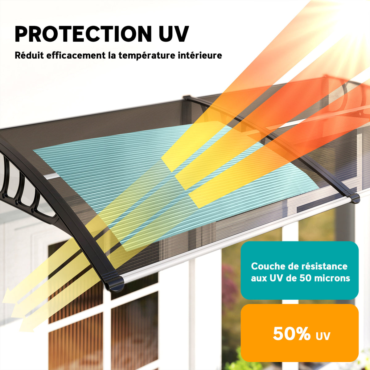 Toldo para puerta marquesina de policarbonato, toldo para puerta de entrada con borde de aluminio contra la lluvia y rayos UV