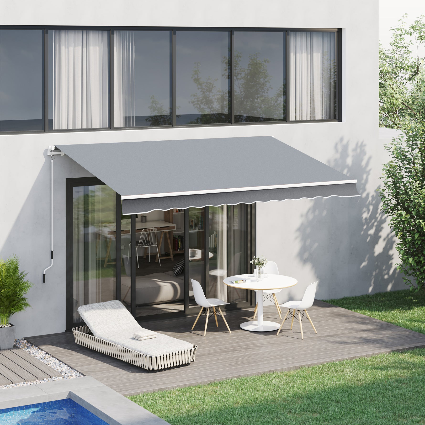 Store banne manuel rétractable 395 x 245 cm store exterieur terrasse avec manivelle, angle réglable 45°-85°
