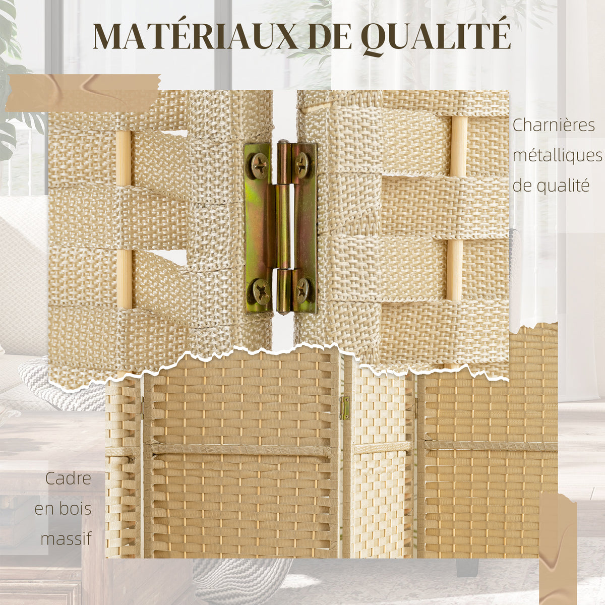 Paravent interieur en bois 6 panneaux 240 x 170 cm séparateur de pièce pliable pour salon, chambre à coucher, naturel