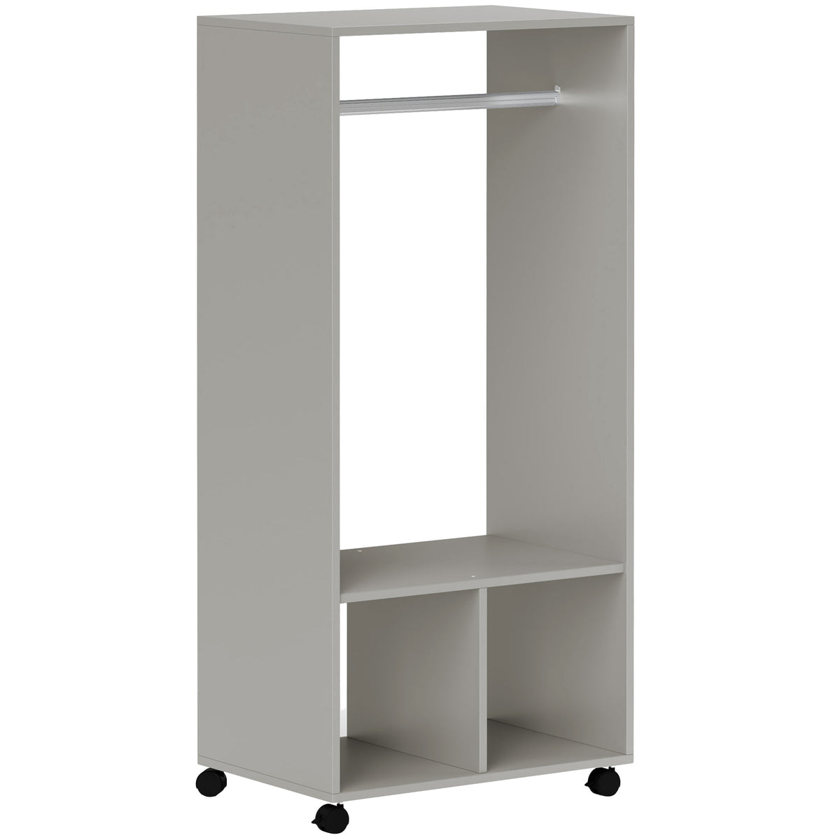 Armoire penderie étagère 2 niches penderie 4 roulettes pivotantes dim. 60L x 40l x 128H cm gris